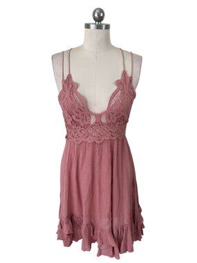 Free People Adella Slip Dress Womens Small Pink Crochet Ballerina Romantic Boho